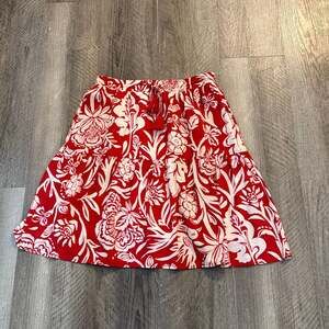 Knox Rose Red and White Tropical Floral Tiered A-Line Skirt with Tassels Size S